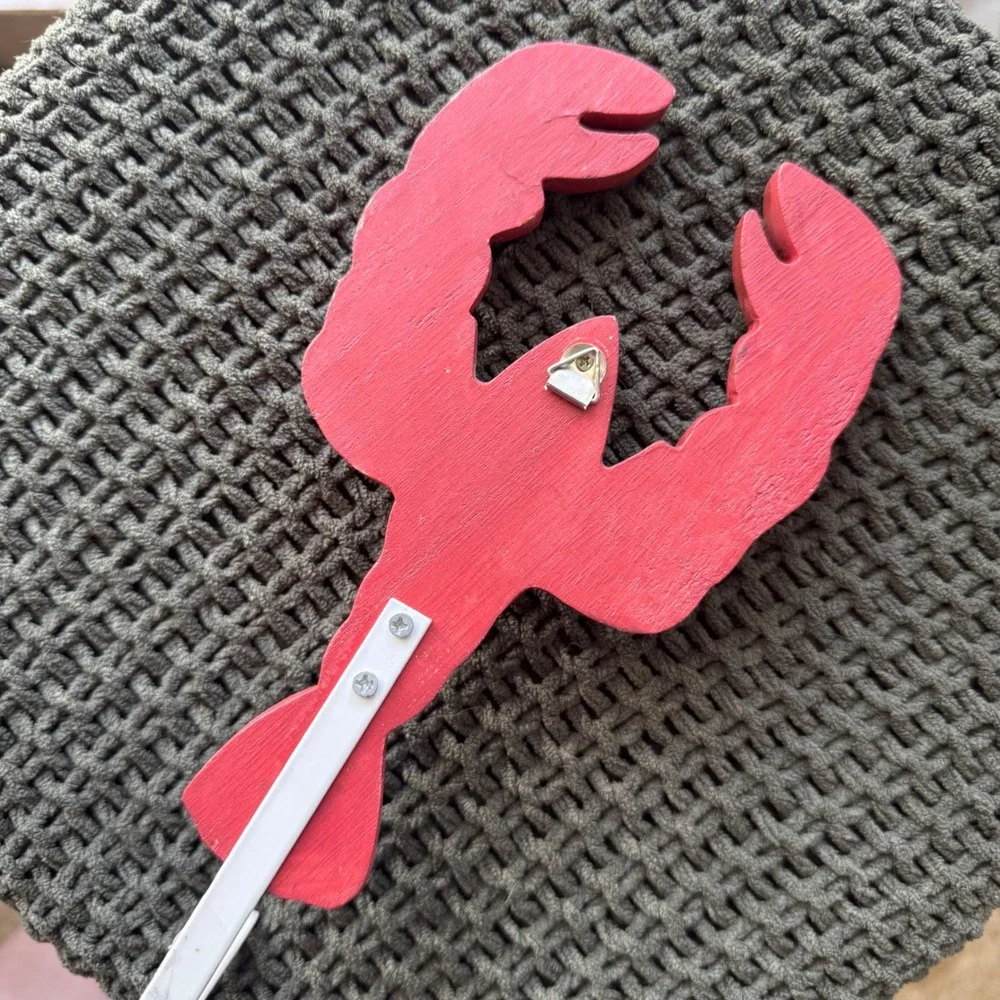 Red Hand Carved Wooden Lobster Wall Hook Nautical Coastal Beach Decor‎